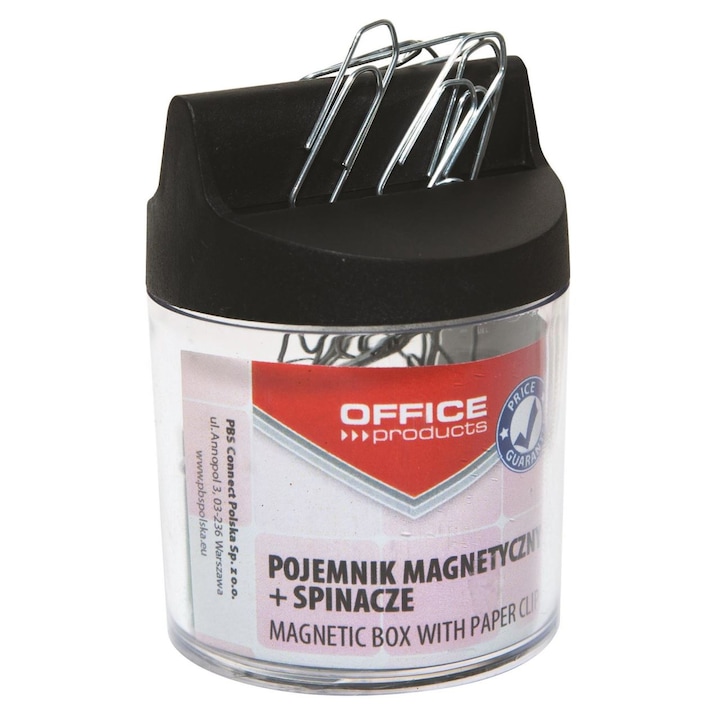 Suport agrafe OFFICE Products, magnetic, rotund, 100 agrafe de 26 mm incluse, plastic transparent