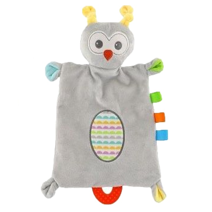 Plüss csörgő bagoly játék 20 x 30 cm gyerekeknek Smily Play 891313, szürke 0-3 hónapos