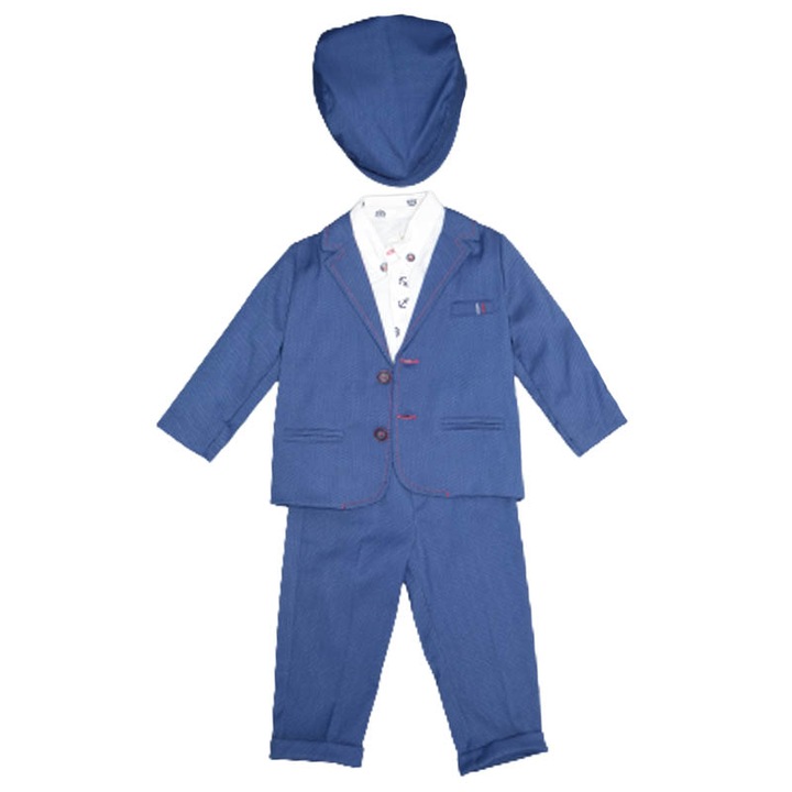 Costum elegant din 4 piese pentru baieti Mini Junior 030323-A, Albastru 80 CM
