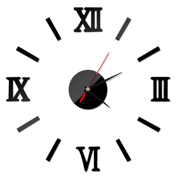 5D стенен часовник Mercaton® DYI с черни римски цифри, 70 – 130 см, черен