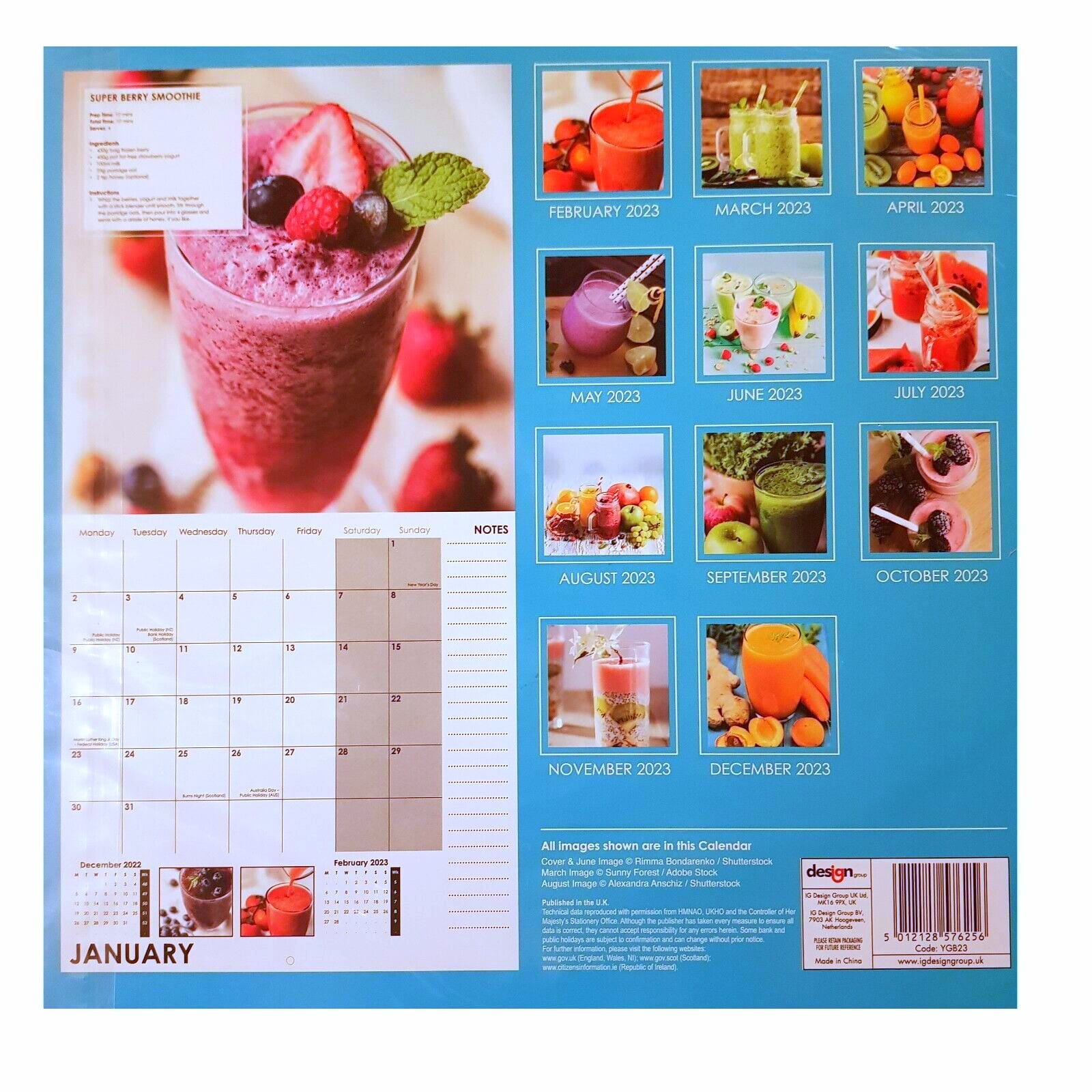 Calendar de perete 2023 cu retete Smoothie-uri, 12 file, 57x28 cm,  multicolor 