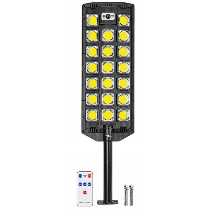 Lampa Solara EDAR, Panou Solar, Stradal, Senzor De Miscare, Telecomanda, 20 x Led COB
