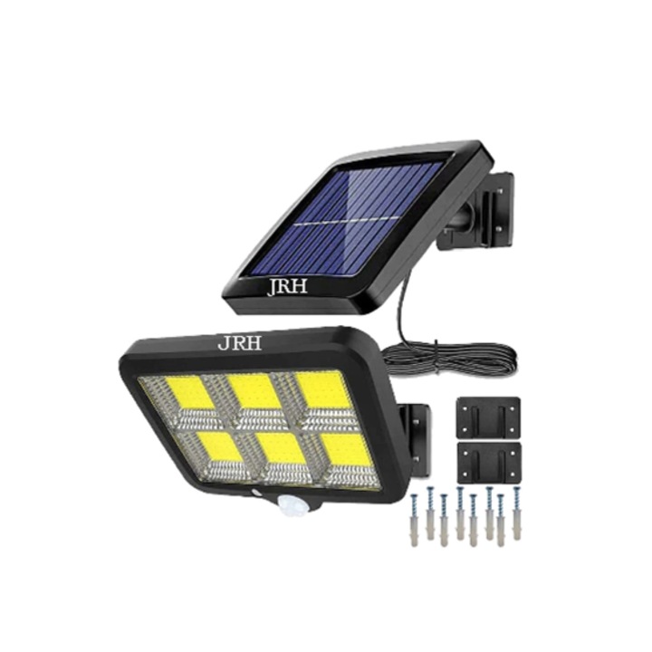 Lampa cu incarcare solara, cu senzori de amurg, miscare si lumina, 3 moduri functionare, telecomanda, 120 x LED COB-6-JRH