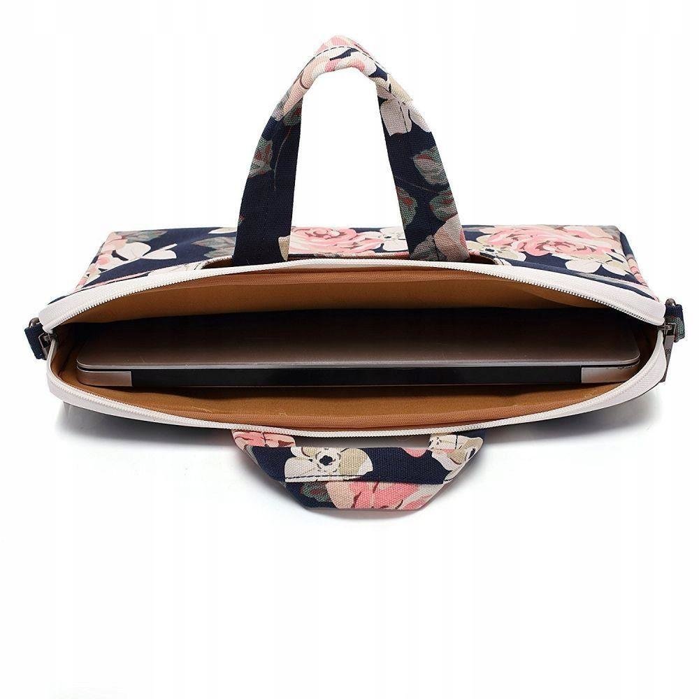 Geanta Laptop Universala 13-14" Canvaslife, Manere tip Servieta, Design Elegant, Imprimeu Florar, Model Blue Camellia