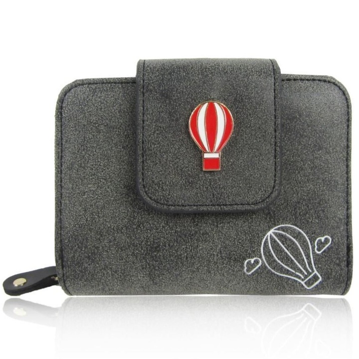 Portofel, JC, Piele artificiala/poliester, Negru