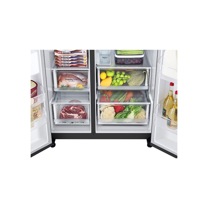 Side by Side, LG, GSJV71MCTE, Clasa energetica E, 635 L, No Frost, WiFi, LED, 189 cm, Negru