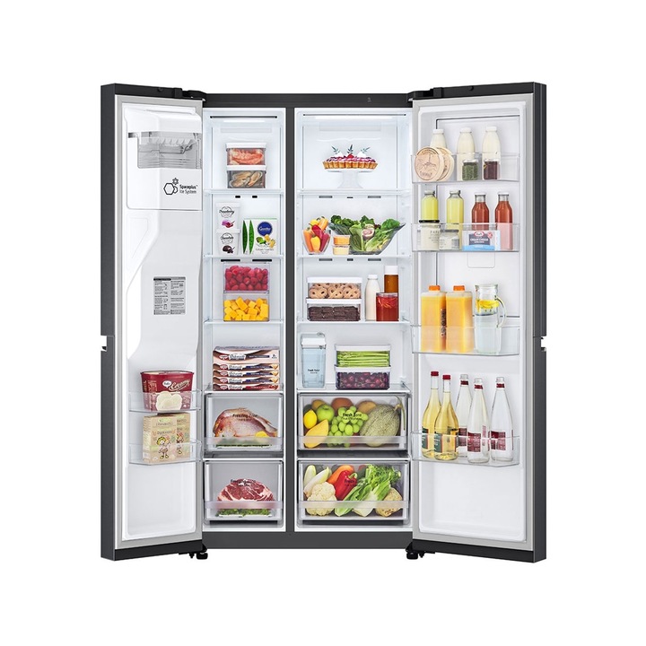 Side by Side, LG, GSJV71MCTE, Clasa energetica E, 635 L, No Frost, WiFi, LED, 189 cm, Negru