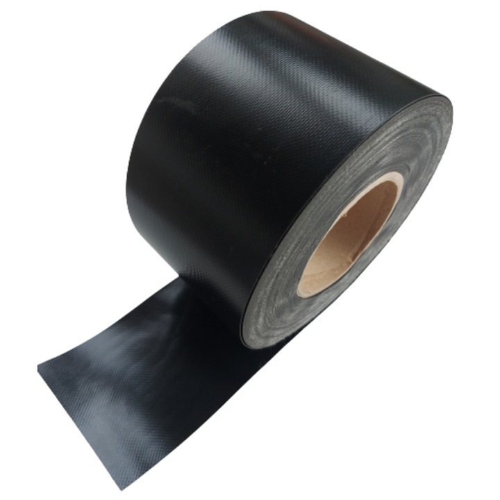 Banda NEAGRA PVC de Intarire 10 cm latime X 30 metri liniari Intarit Margini Folie Transparenta Prelata lipire termosudura sau adeziv PVC, ITALIKA