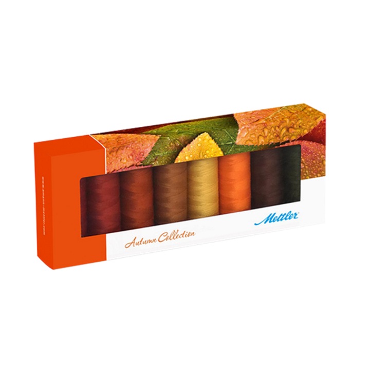Ata de cusut din bumbac cu finete de matase, 8 culori de toamna, Mettler