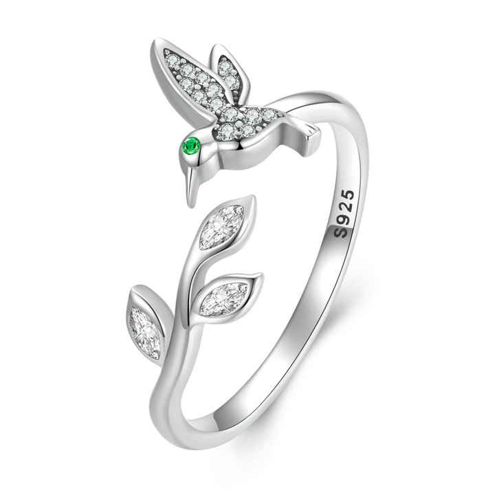 Állítható ezüst kolibri és virággyűrű
