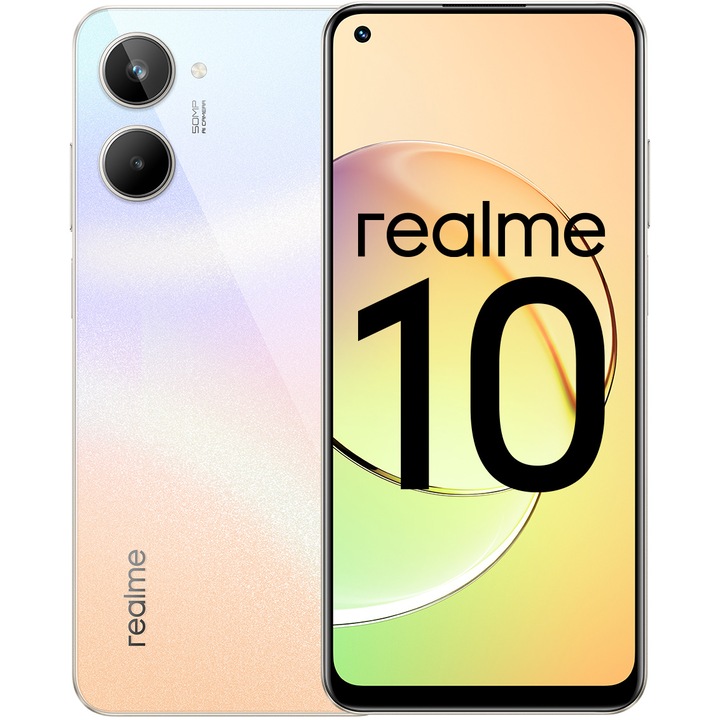 Realme 10 mobiltelefon, Dual SIM, 8 GB RAM, 128 GB, 4G, Clash White