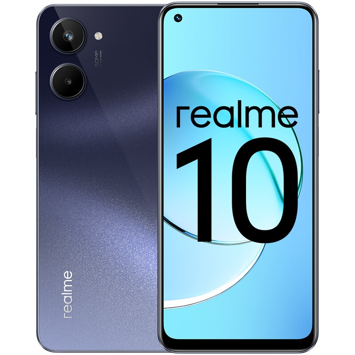 Realme 10 mobiltelefon, Dual SIM, 8 GB RAM, 128 GB, 4G, Rush Black