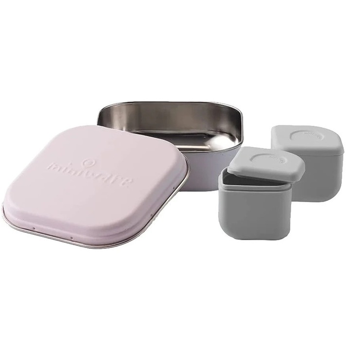 Set cutie cu 2 silipods pentru mancare bebelusi Grow bento, 3 piese, Miniware, Cotton candy