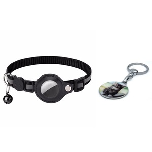 Zgarda reflectorizanta, Lungime reglabila, pentru pisici, Compatibil cu AirTag, Breloc Chei Inclus, Negru