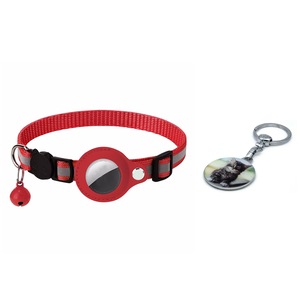 Zgarda reflectorizanta, Lungime reglabila, pentru pisici, Compatibil cu AirTag, Breloc Chei inclus, Rosu
