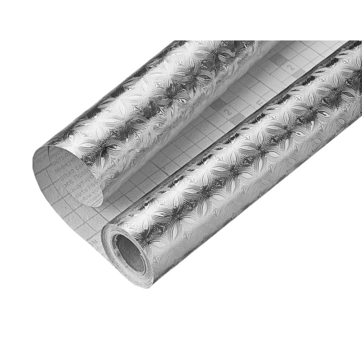 Folie Aluminiu Autocolanta Embosata pentru Bucatarie, Rezistenta la Apa si Caldura, tip Rola, 60x300cm, Argintiu