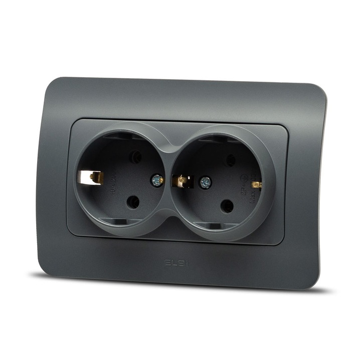 Priza Dubla CP Elbi Jazz 16 A Incastrat Antracit ST