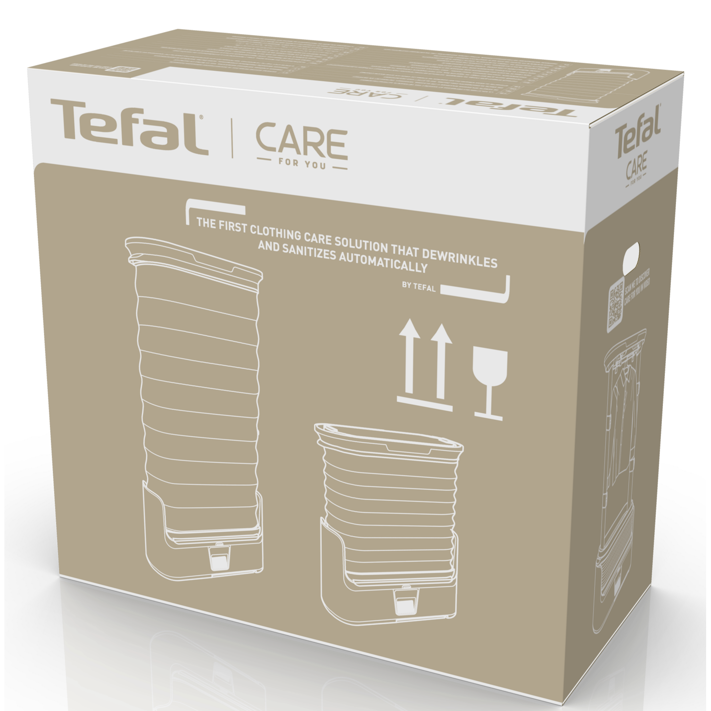 Aparat vertical automat cu aburi, de netezire a cutelor, igienizare si improspatare, Tefal Care For You YT4050E1, 1800W, abur variabil 65 g/min, 2L, detector rezervor gol, sistem anticalcar incorporat, ultra silentios, alb/ gri