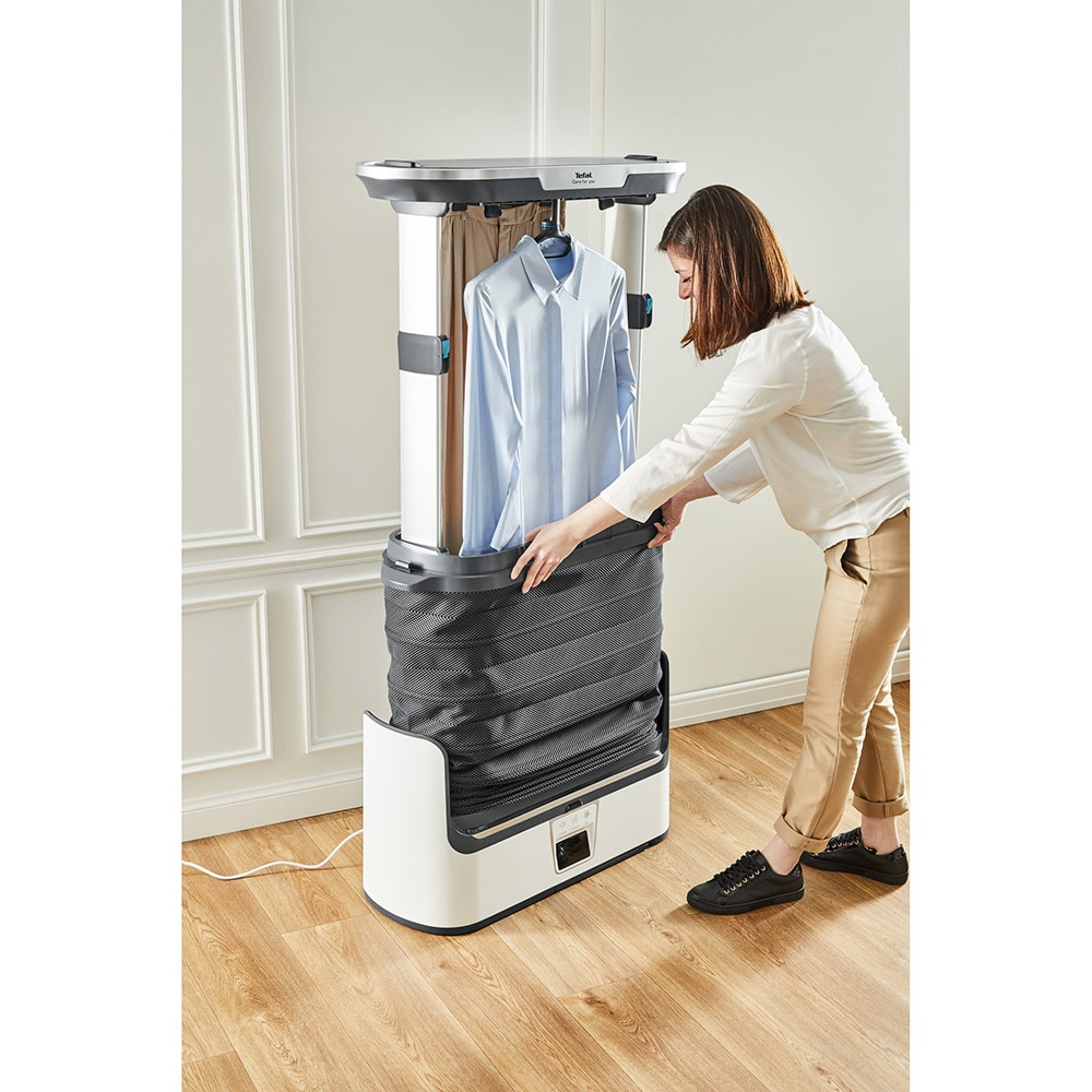 Aparat vertical automat cu aburi, de netezire a cutelor, igienizare si improspatare, Tefal Care For You YT4050E1, 1800W, abur variabil 65 g/min, 2L, detector rezervor gol, sistem anticalcar incorporat, ultra silentios, alb/ gri