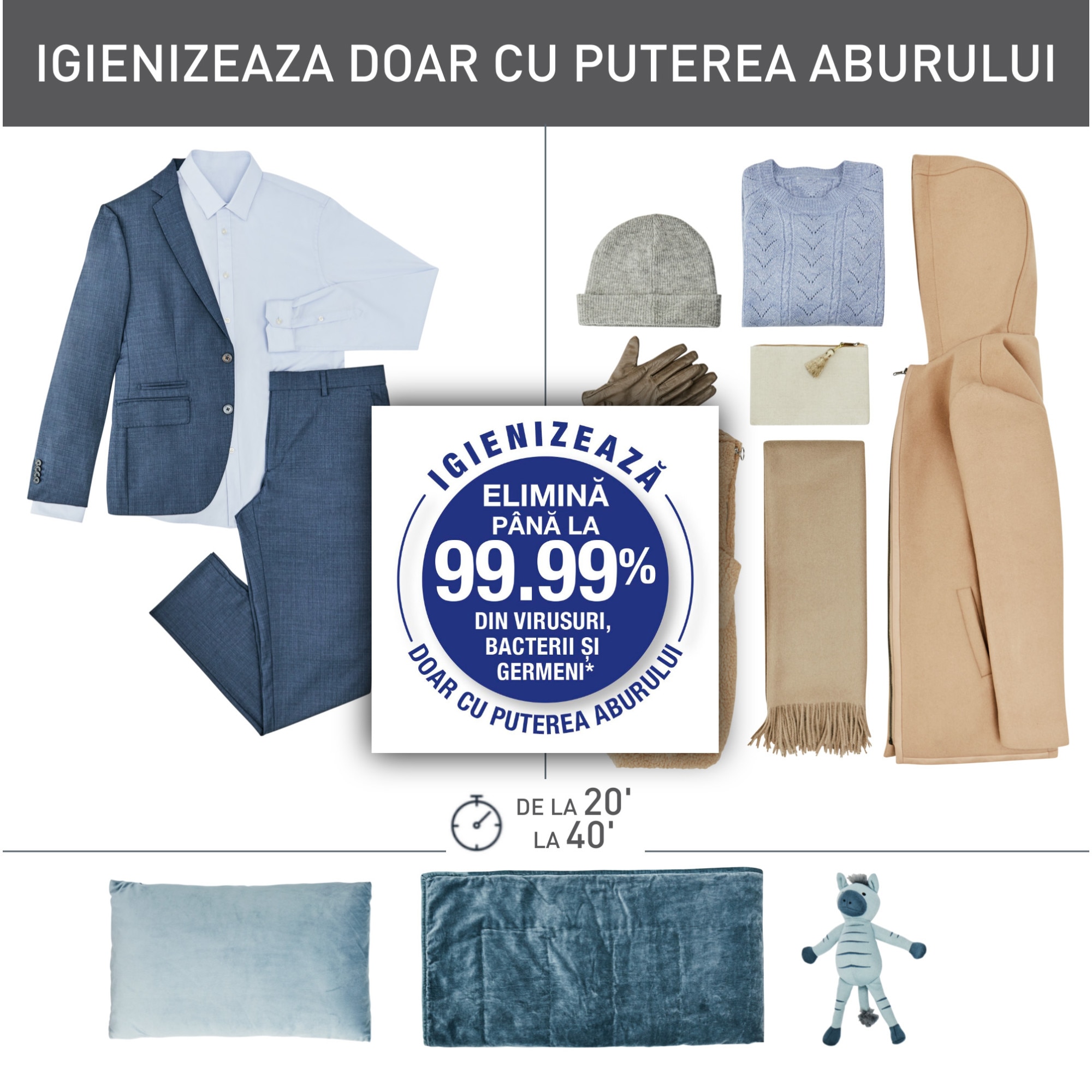 Aparat vertical automat cu aburi, de netezire a cutelor, igienizare si improspatare, Tefal Care For You YT4050E1, 1800W, abur variabil 65 g/min, 2L, detector rezervor gol, sistem anticalcar incorporat, ultra silentios, alb/ gri