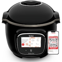 Multicooker inteligent cu gatire sub presiune Tefal Cook4me Touch CY912831, 1600W, capacitate vas antiaderent 6L, 13 programe de gatire, Wi-Fi, ecran tactil LCD, aplicatie dedicata, pana la 6 persoane, negru