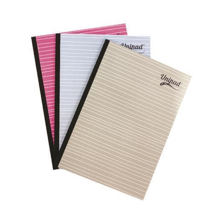 Set 3 caiete UniPads, A4, dictando, 200 file, roz, albastru, gri