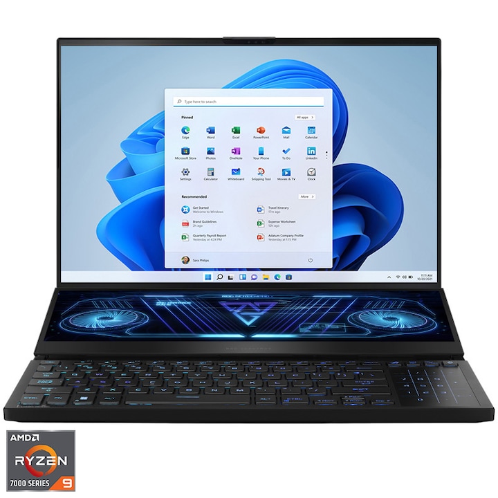 Лаптоп Gaming ASUS ROG Zephyrus Duo 16 GX650PZ, AMD Ryzen™ 9 7945HX, 16", QHD+, Mini LED, 240Hz, 32GB, 1TB SSD, NVIDIA® GeForce® RTX™ 4080 12GB, Windows 11 Pro, Black