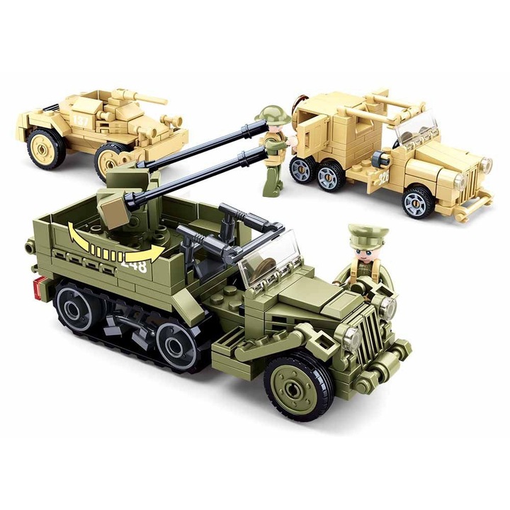 Set 556 piese constructie vehicule militare Army, Sluban, ABS, Multicolor