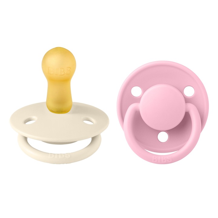 Set 2 suzete Bibs De Lux - Ivory / Baby Pink, Latex, 6-18 luni