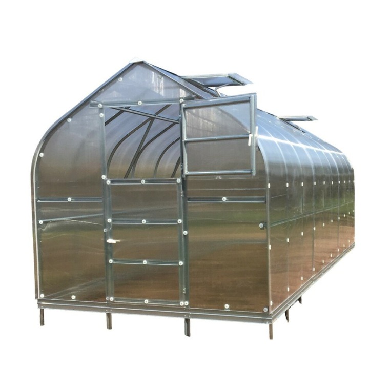 Sera KLASIKA STANDART 15 – 2,5x6x2,45m cu fundatie, strat de policarbonat de 4 mm si 3 ferestre de acoperis cu deschidere automata