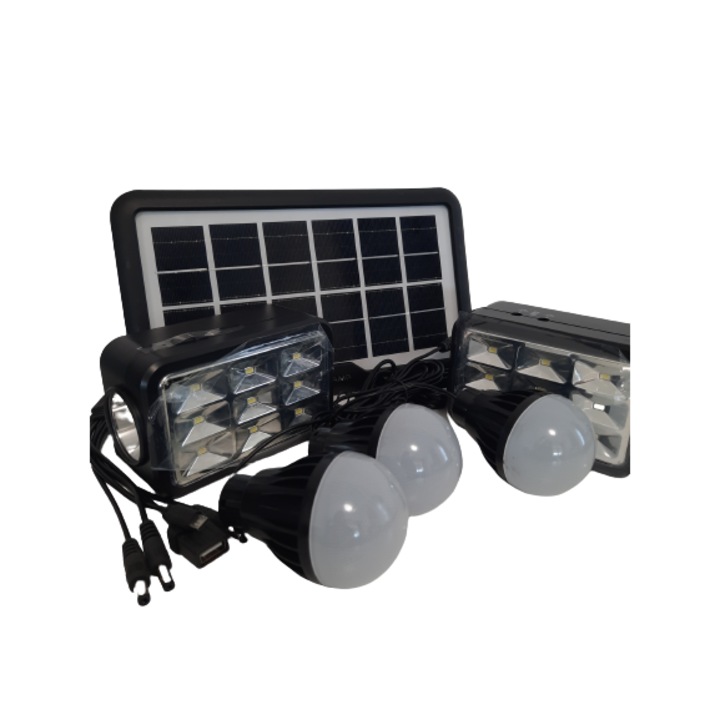 Комплект соларно осветление, 2 Led лампи, 3W фенер, 3 крушки, USB