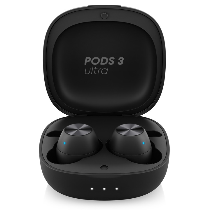 Niceboy HIVE Pods 3 Ultra in-ear audio fejhallgató, True Wireless, Bluetooth 5.1, mikrofon, hangasszisztens, játékmód, mobilalkalmazás, érintésvezérlés, IP55, gyors töltés, akár 33 órás autonómia, fekete