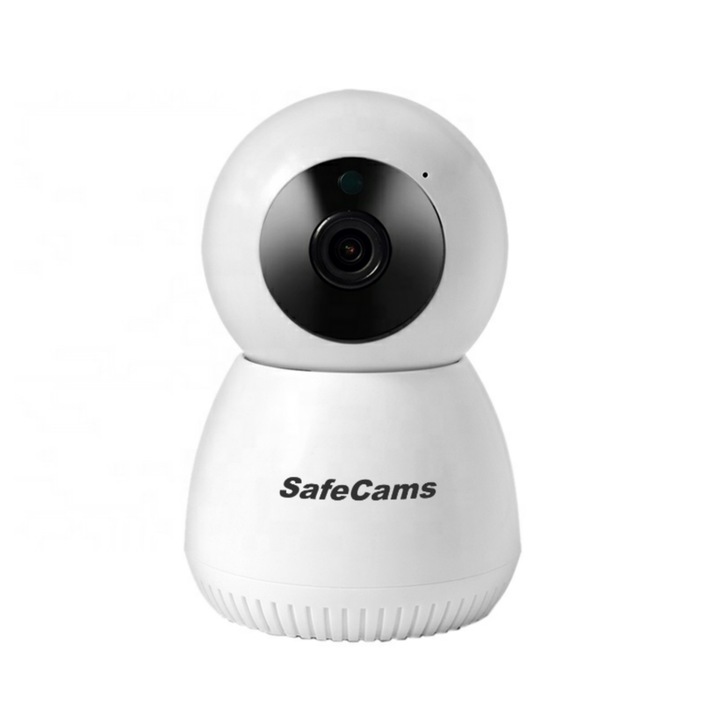 SafeCams vezeték nélküli babafigyelő kamera, 3MP FullHD, baba audió-videó megfigyelés, éjszakai látás, audio-videó, kétirányú hang, Push to Talk, mozgásérzékelő, könnyű felszerelhetőség, fehér színű