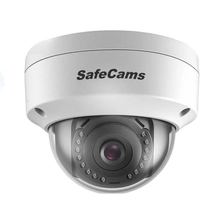 SafeCams 3MP WIFI megfigyelő kamera, FULL HD kültéri/benti, telefonkapcsolat, telefonriasztás, éjszakai látás, vízálló, mozgásérzékelő, fém ház, fehér színű