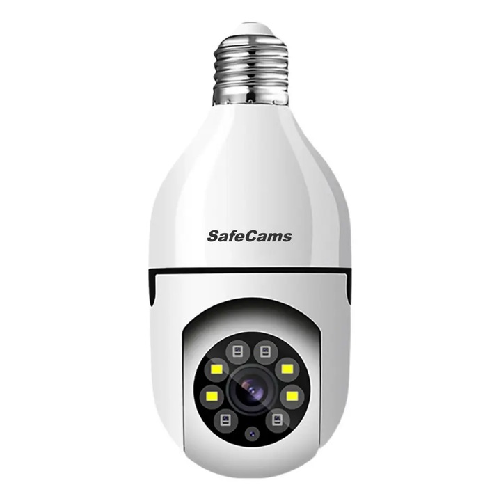 Охранителна камера, Full HD, SafeCams, 3MP, 360° изглед, WIFI, Изкуствен интелект