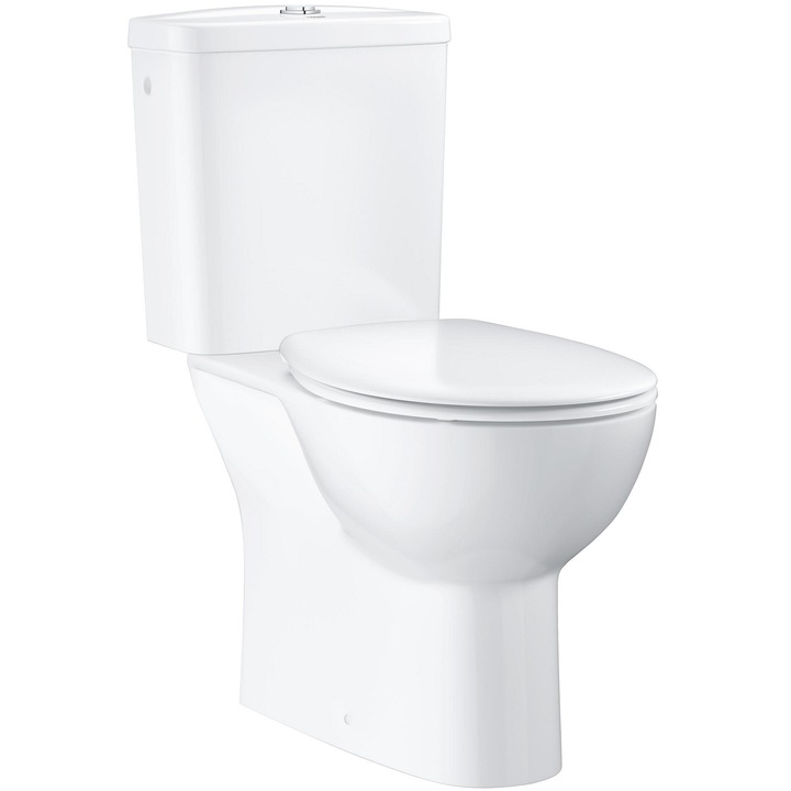 Комплект тоалетна чиния Grohe Bau Ceramic 39346000, Подов монтаж, Без рамка, Странично захранване, Капак SoftClose, Бял