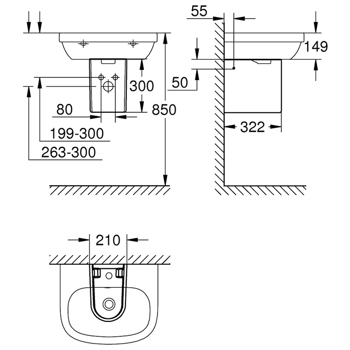 Semi piedestal Grohe 39201000, pentru lavoar, Kit de fixare ascuns, Ceramic, Alb alpin