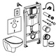 Комплект тоалетна чиния WC Grohe 5in1 Solido 39902000, Окачена, За вграждане, Задвижващ клапан, Тънък капак, Rimless, Бял