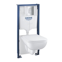 Pachet 5in1 WC Grohe Solido Edge 39817000, cadru, Rimless, SoftClose, elemente montaj, placa actionare, Alb/Crom