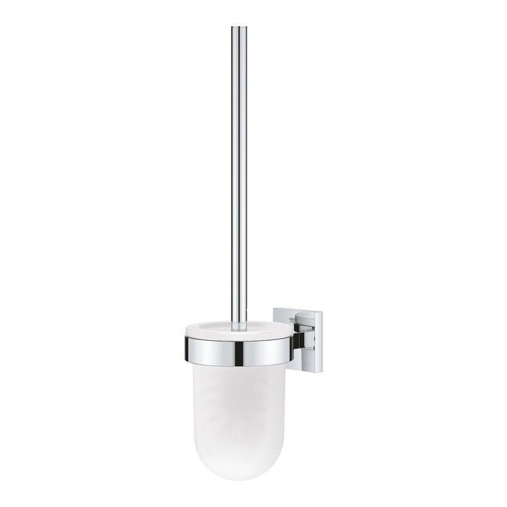 Set perie WC Grohe Start Cube 40977000, montare pe perete, fixare ascunsa, sticla/metal, Crom