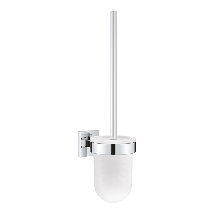 Set perie WC Grohe Start Cube 40977000, montare pe perete, fixare ascunsa, sticla/metal, Crom