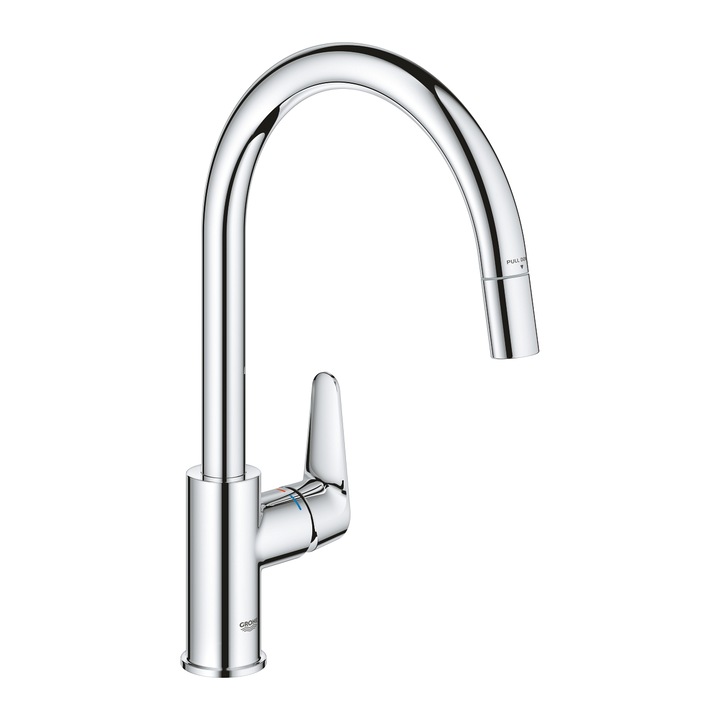 Смесител за кухня Grohe StartCurve 30562000, Висок, Тип C, Изтеглящ се душ, Хром
