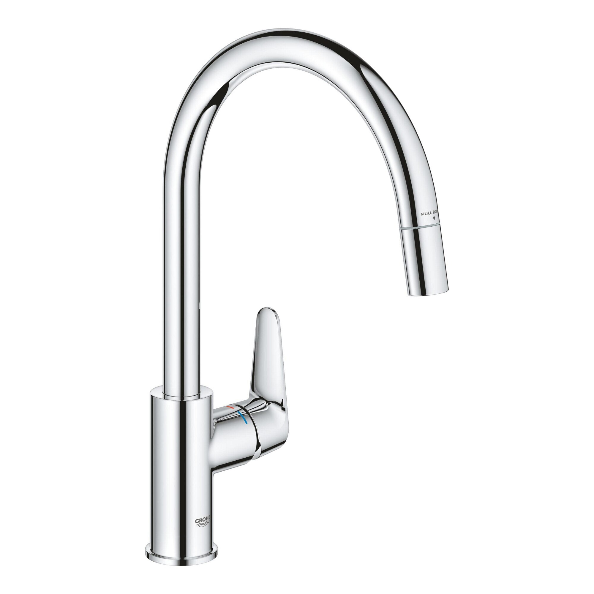 Baterie bucatarie Grohe StartCurve 30562000, inalta, tip C, dus extractabil, crom