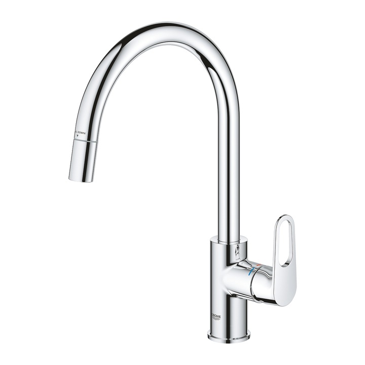 Смесител за кухня Grohe StartFlow 30569000, Висок, Тип C, Изтеглящ се душ, Хром