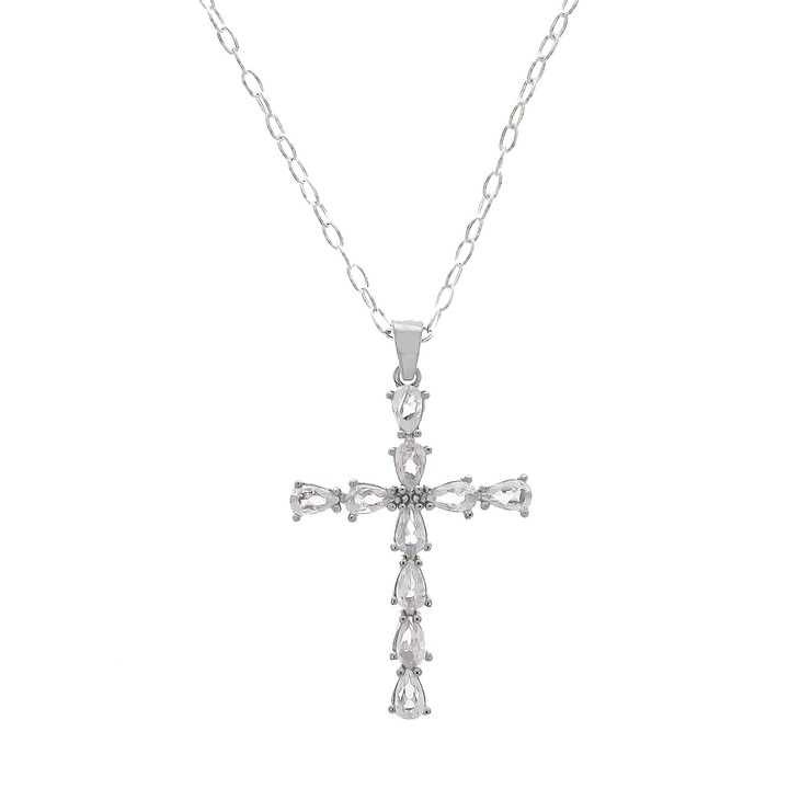 Lant Argint cu Pandantiv Cruce si Zirconii Triunghiulare