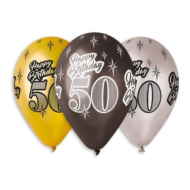 Set 6 baloane latex, "Happy Birthday 50", Multicolor, 30 cm