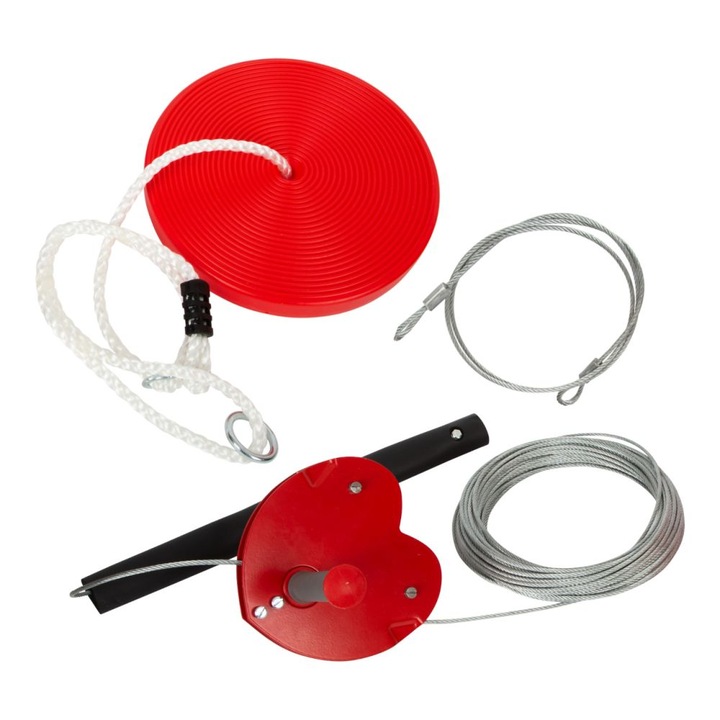 Set tiroliana copii, Small Foot, Otel, Capacitate 100 kg, 25 m, Rosu