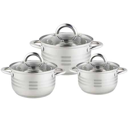 Set oale 6 piese Danny Home, capacitate 2.5L, 3.5L, 4.5L, inductie, cu capac sticla, Inox