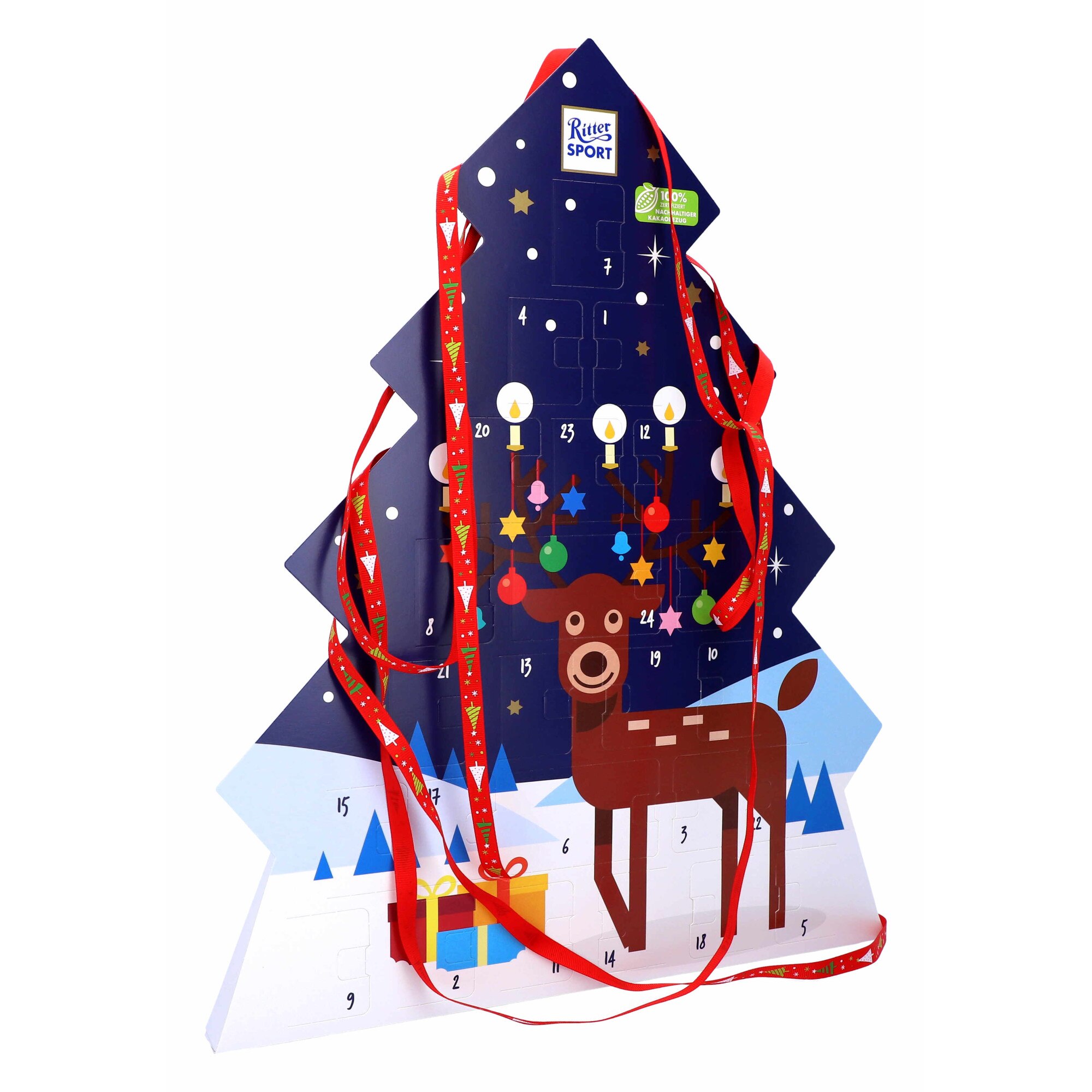 Advent Calendar cu ciocolata, Ritter Sport, Forma brad de Craciun, 208 g -  eMAG.ro