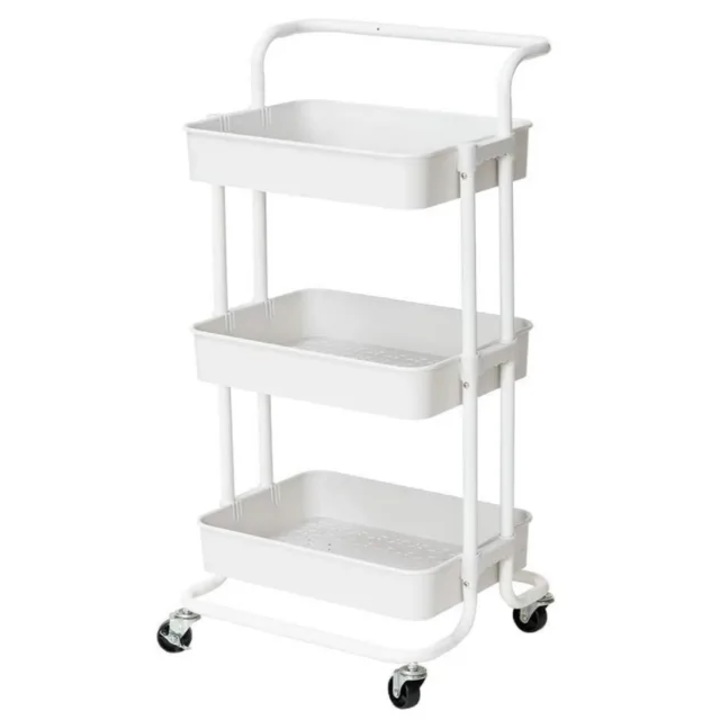 Carucior cu roti, 3 rafturi, 43 x 36 x 87 cm, plastic/metal, alb